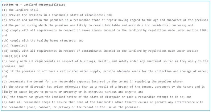 Residential Tenancies Act - Landlord responsibilities